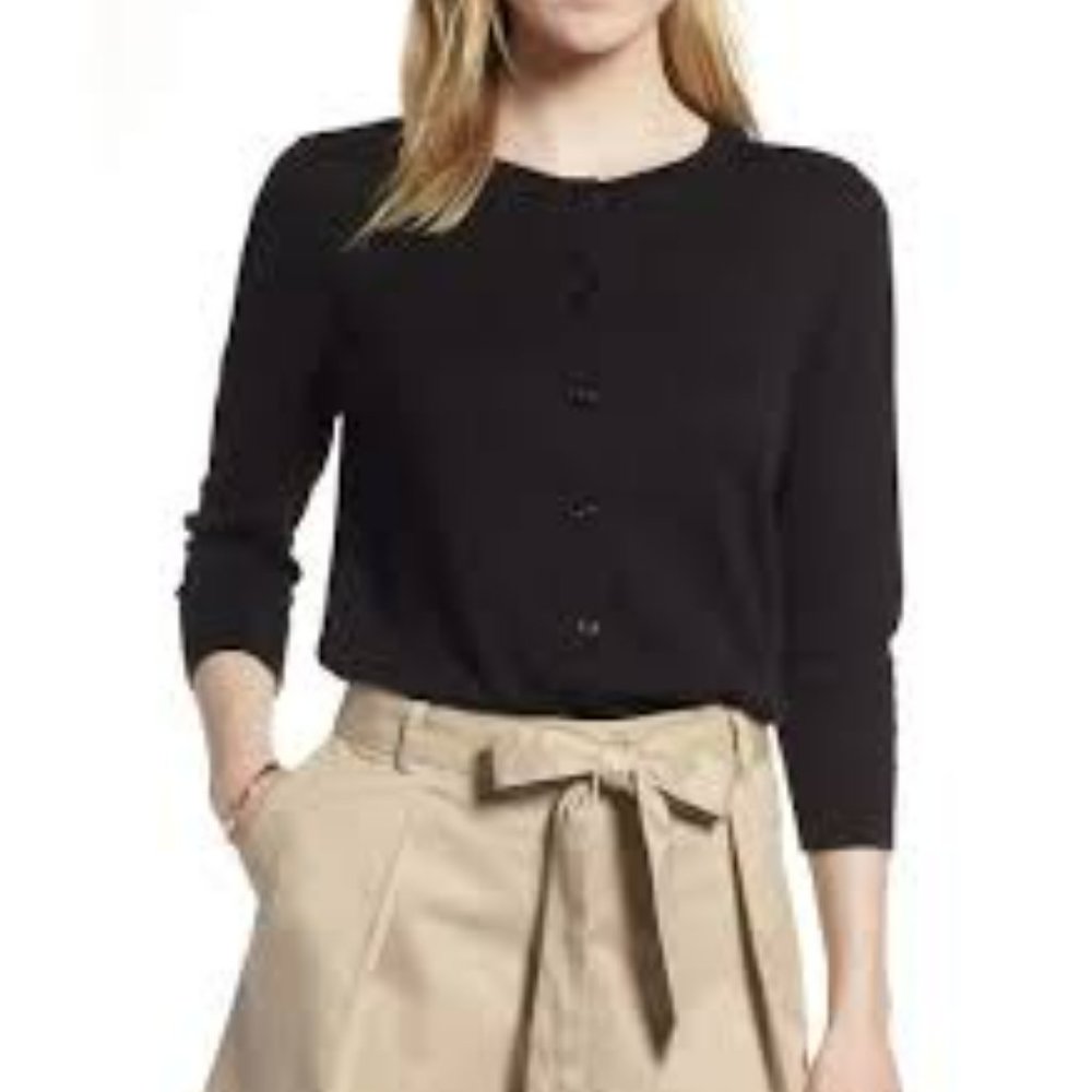 1901 Black Pima Cotton Cardigan Sweater XS